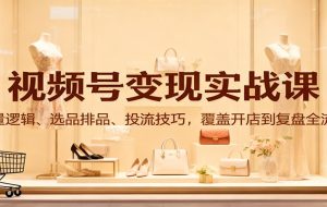 视频号变现实战课：流量逻辑、选品排品、投流技巧，覆盖开店到复盘全流程
