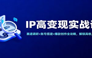 IP高变现实战课：赛道调研+账号搭建+爆款创作全攻略，解锁高收入布局