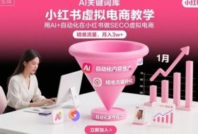 小红书虚拟电商项目，用AI+自动化在小红书做SEO虚拟电商，精准流量，月入3w+