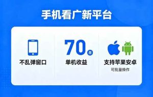 （16710期）看广新平台，不乱弹窗口，单机做到了70加，支持苹果和安卓可批量，做到了日入1万+