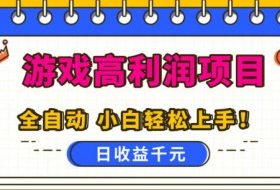 游戏高利润项目,日收益1k+,全自动,无需值守,解放双手,小白轻松上手【揭秘】