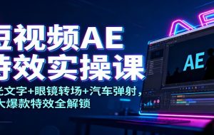 短视频AE特效实操课：发光文字+眼镜转场+汽车弹射，10大爆款特效全解锁