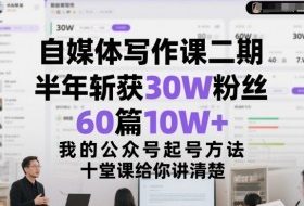 自媒体写作课二期，半年斩获30W粉丝，60篇10W+，我的公众号起号方法论，十堂课给你讲清楚