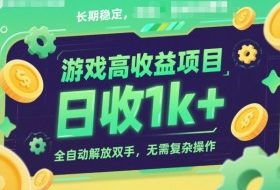 游戏高收益项目，长期稳定，日收1k+，全自动解放双手，无需复杂操作【揭秘】