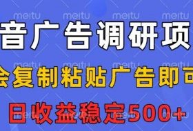 抖音广告调研项目,会复制粘贴广告即可,任务没有上限,日收益稳定5张【揭秘】
