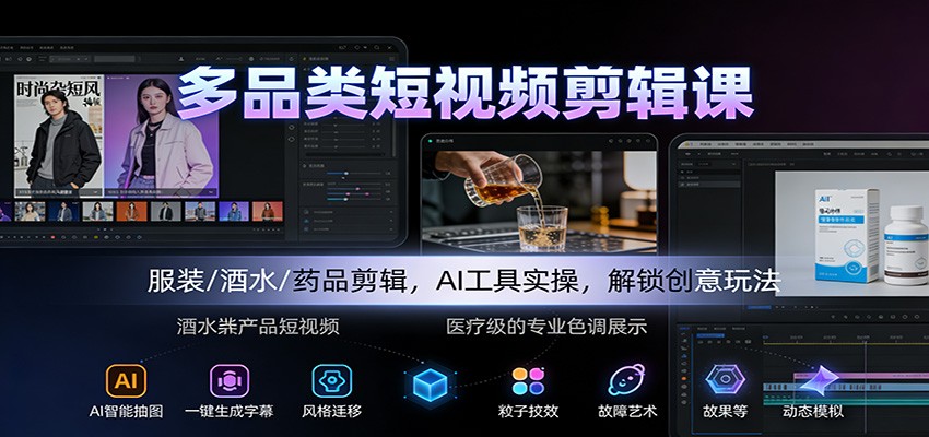 多品类短视频剪辑课:服装/酒水/药品剪辑,AI工具实操,解锁创意玩法 多品类短视频剪辑课:服装/酒水/药品剪辑,AI工具实操,解锁创意玩法
