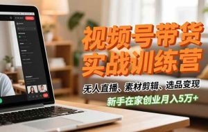 （16762期）视频号带货实战训练营，无人直播、素材剪辑、选品变现，新手在家创业月入5万+