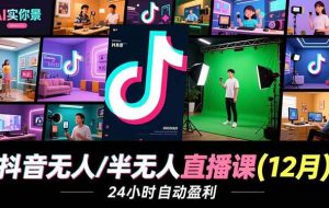 （16771期）抖音无人/半无人直播课(12月)，AI实景、数字人、绿幕、多种玩法、24小时自动盈利
