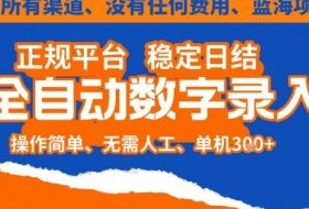 全自动数字录入,单机日入3张+,内含所有渠道全程免费零成本,操作简单可矩阵开干【揭秘】