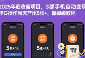 2025年底收官项目,3部手机自动变现,挂G操作当天产出5张+,保姆级教程【揭秘】