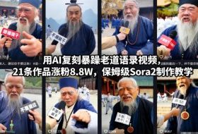 用AI复刻暴躁老道语录视频,21条作品涨粉8.8W,保姆级Sora2制作教学