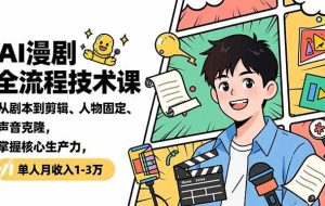（16817期）AI漫剧全流程技术课，从剧本到剪辑、人物固定、声音克隆，掌握核心生产力，单人月收入1-3万