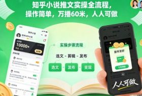 知乎小说推文实操全流程，操作简单，万播60米，人人可做
