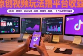 原创视频玩法撸平台收益，3分钟一条原创，适合头条+百家+视频号+抖音，一个作品吃多份收益