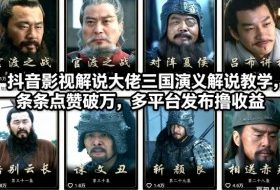 抖音影视解说大佬三国演义解说教学，条条点赞破万，多平台发布撸收益