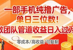 一部手机纯撸广告,单日三位数,做团队管道收益日入过1W