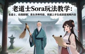 （16862期）老道士Sora玩法教学：老道士、动漫剧情、美女多种风格，快速上手生成创意视频内容
