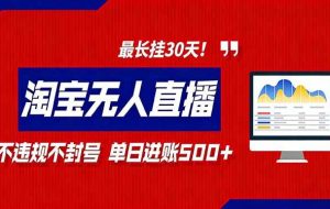 （16866期）2026淘宝无人直播带货，不违规不封号，每日收益500+，最长挂30 天！
