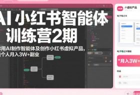 AI小红书智能体训练营2期,教你用AI制作智能体及创作小红书虚拟产品,打造个人月入3W+副业