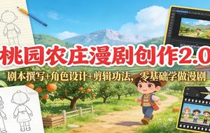 桃园农庄漫剧创作2.0:剧本撰写+角色设计+剪辑功法,零基础学做漫剧