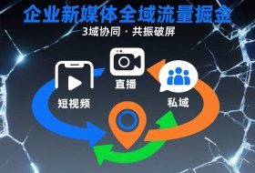 短视频全域商业模式，企业新媒体全域流量掘金，3域协同，共振破屏，短视频-直播-私域-地域