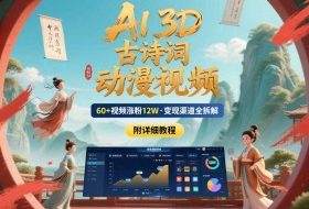 AI制作3D古诗词动漫视频，60多个视频涨粉12W，多个变现渠道拆解【附详细教程】
