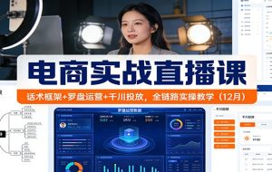 电商实战直播课：话术框架+罗盘运营+千川投放，全链路实操教学（12月）