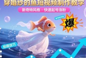 穿婚纱的鱼短视频制作教学，新奇特风格，快速起号涨粉