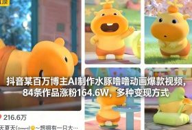 抖音某百万博主AI制作水豚噜噜动画爆款视频，84条作品涨粉164.6W，多种变现方式