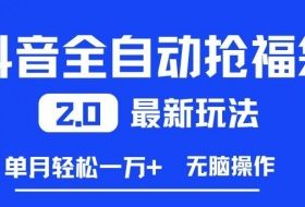 抖音全自动抢福袋2.0最新玩法，单月轻松1w+，无脑操作特别省心【揭秘】