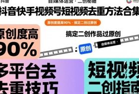 抖音快手视频号短视频去重方法合集，原创度提高90%，搞定二创作品过原创