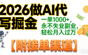 2026做AI代写掘金，一单1000+，永不失业副业，轻松月入过万,【附接单渠道】