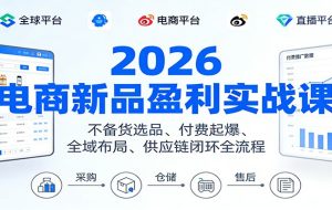 2026电商新品盈利实战课：不备货选品 、付费起爆、全域布局、供应链闭环全流程
