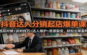 抖音达人分销起店爆单课：选品对接+谈判技巧+达人维护+资源裂变，轻松出单盈利