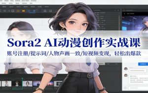 Sora2 AI动漫创作实战课：账号注册/提示词/人物声画一致/短视频变现，轻松出爆款