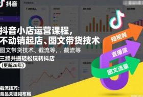 抖音小店运营课程，不动销起店、图文带货技术、截流等，三频共振轻松玩转抖店(更新26年)