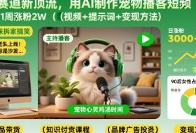 宠物赛道新顶流，用AI制作宠物播客短视频，1周涨粉2W（视频+提示词+变现方法）