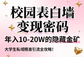 校园表白墙变现密码，年入10-20W的隐藏金矿，大学生私域精准引流全攻略！