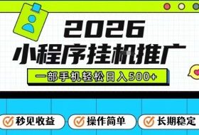26年最新风口项目,小程序全自动推广,一部手机保底日入5张【揭秘】