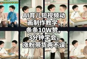 AI育儿短视频动画制作教学，条条10W赞，3分钟学会，涨粉带货两不误