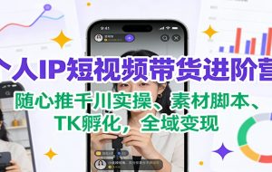 个人IP短视频带货进阶营：随心推千川实操、素材脚本、TK孵化，全域变现