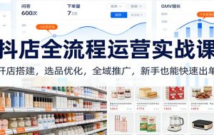 抖店全流程运营实战课：开店搭建，选品优化，全域推广，新手也能快速出单（更新）