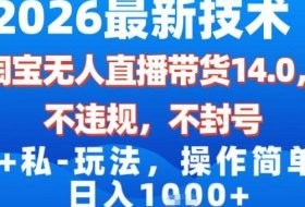 2026最新技术，淘宝无人直播带货14.0，不封号，不违规，公+私玩法，操作简单，日入1k【揭秘】