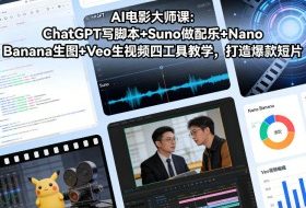 AI电影大师课：ChatGPT写脚本+Suno做配乐+Nano Banana生图+Veo生视频，打造爆款短片
