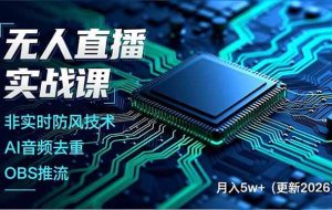 （17113期）无人直播实战课，非实时防风技术、AI音频去重、OBS推流，建立技术壁垒，月入5w+（更新2026）
