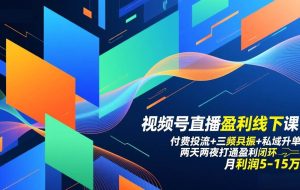 （17116期）视频号直播盈利线下课：付费投流+三频共振+私域升单，两天两夜打通盈利闭环，月利润5-15万