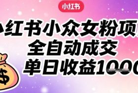小红书小众女粉项目，全自动成交，单日收益多张