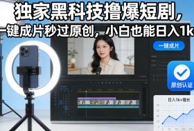 独家黑科技撸爆短剧，一键成片秒过原创，小白也能日入1k+【揭秘】