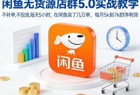 闲鱼无货源店群5.0实战教学，不补单，不投流，每天5小时，在闲鱼卖了几万单，每月5k到7k的净利润