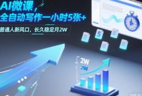 AI微课，全自动写作一小时5张+，普通人新风口，长久稳定月2W